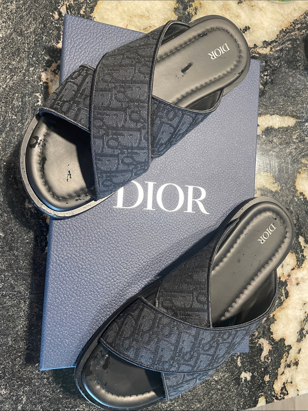 Dior Men’s Black Crossed Logo Fabric Slide Sandals